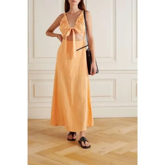 Bondi Born Tobago Cutout Hemp Linen Maxi Dress Women's Size Medium